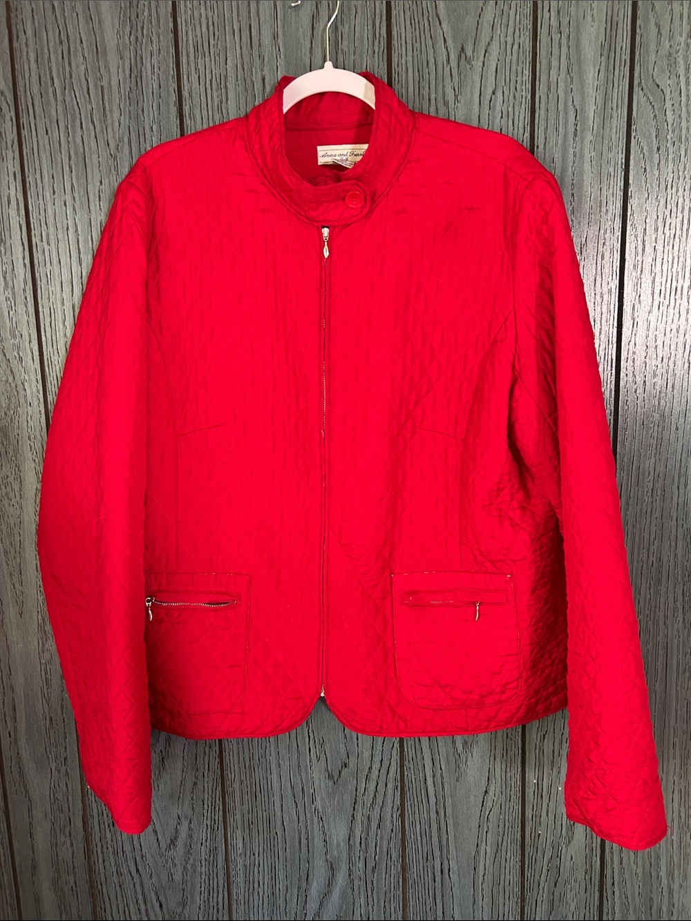 Vintage Anna And Frank Red Quilted Zip-Front Bomber Jacket size large tall